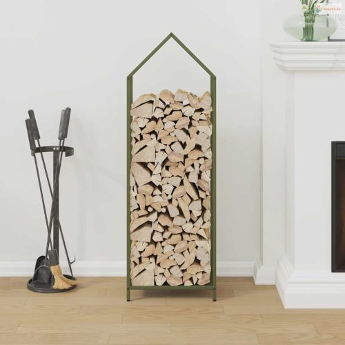 Olívazöld hidegen hengerelt acél tűzifatároló 40x25x120 cm