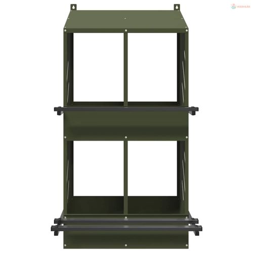 Olívazöld fémből fém csirke fészekrakó doboz 4 rekesszel