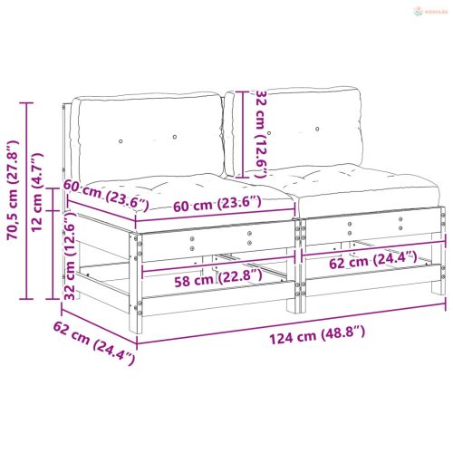 Kerti Középső Kanapé Tömör Fenyőfa Viaszbarna