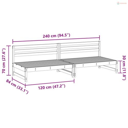 Kerti Középső Kanapé Tömör fenyő Viaszbarna 240 x 84 x 70 cm