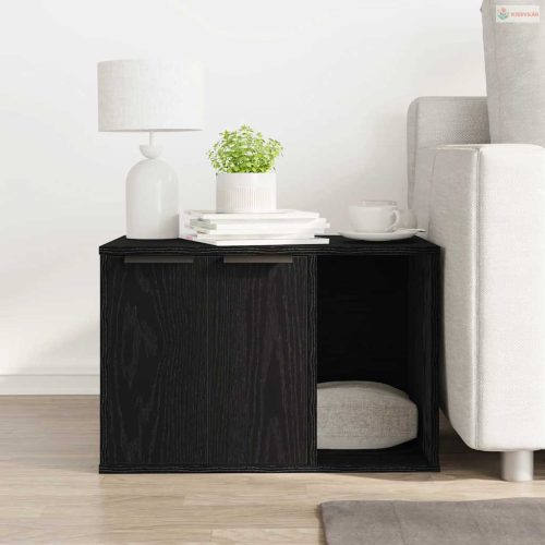 Fekete tölgyfa macskaalom tároló 60 x 40 x 40 cm