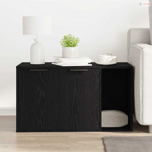 Fekete tölgyfa macskaalom tároló 80 x 50 x 45 cm