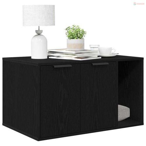 Fekete tölgyfa macskaalom tároló 80 x 50 x 45 cm