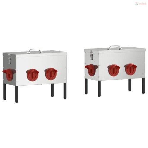 Csirke etető 2 pcs Ezüst 41,5 x 20,5 x 33 cm Horganyzott acél