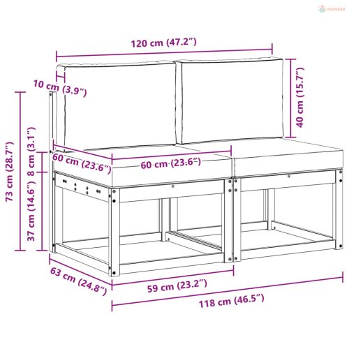 2 Darab Kültéri középső kanapé Tömör Akácfa