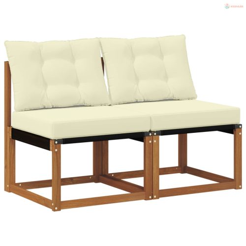 2 Darab Kültéri Középső kanapé Tömör akácfa és Textilene szövet