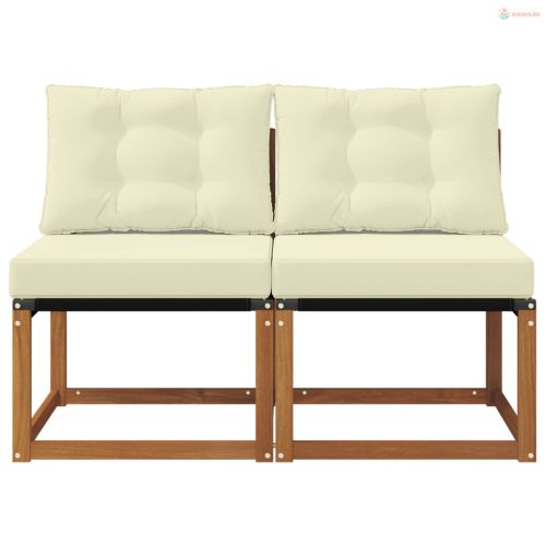 2 Darab Kültéri Középső kanapé Tömör akácfa és Textilene szövet