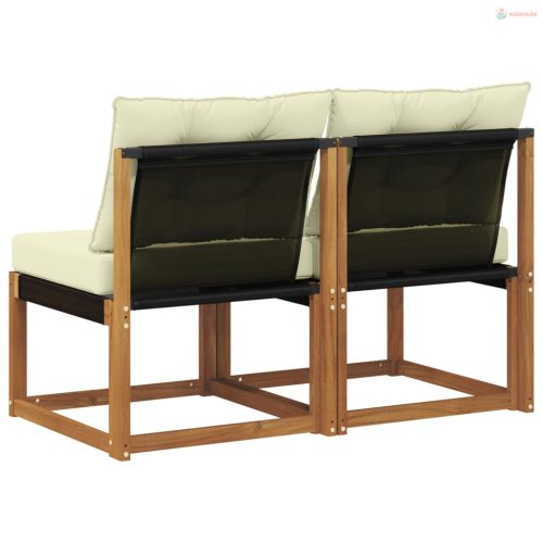 2 Darab Kültéri Középső kanapé Tömör akácfa és Textilene szövet