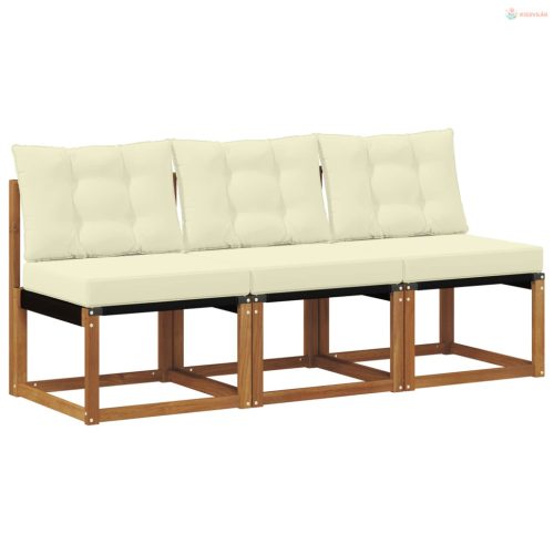 3 Darab Kültéri Középső kanapé Tömör akácfa és Textilene szövet