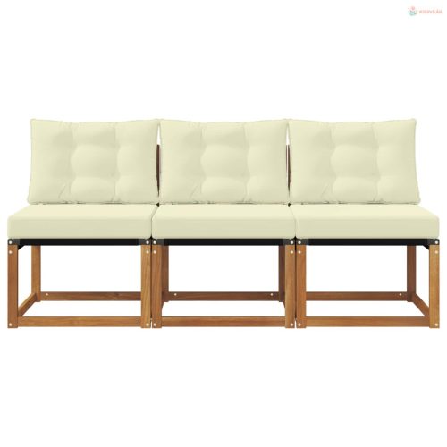 3 Darab Kültéri Középső kanapé Tömör akácfa és Textilene szövet