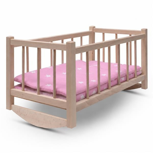 Fa babaágy-bölcső ágyneművel Baby Mix stars pink