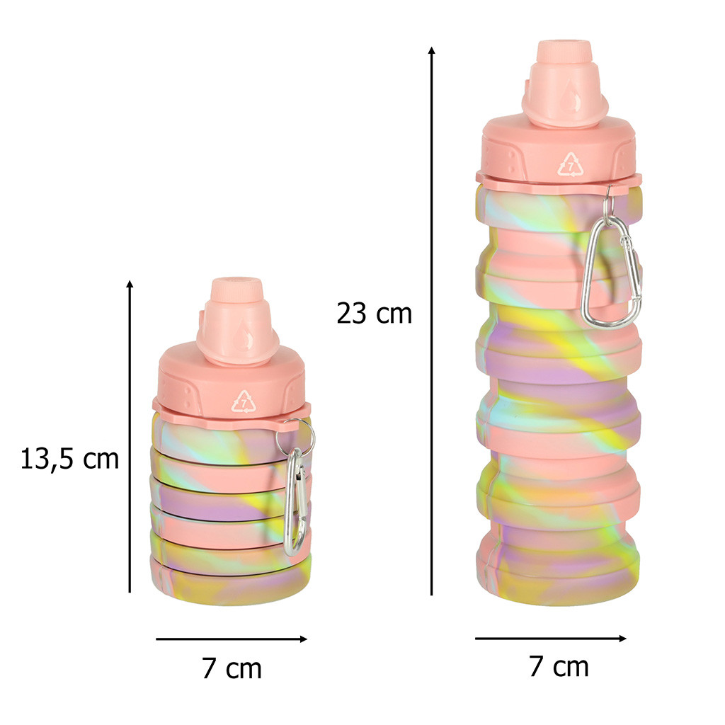 Összehajtható szilikon kulacs karabinerrel, 500 ml, szivárványszínű