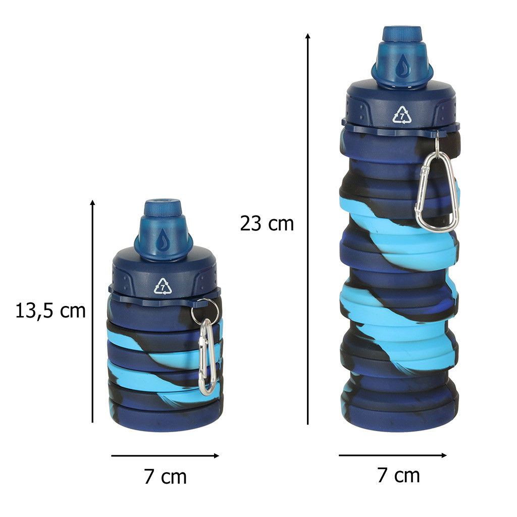 Összehajtható szilikon kulacs karabinerrel, 500 ml, kék