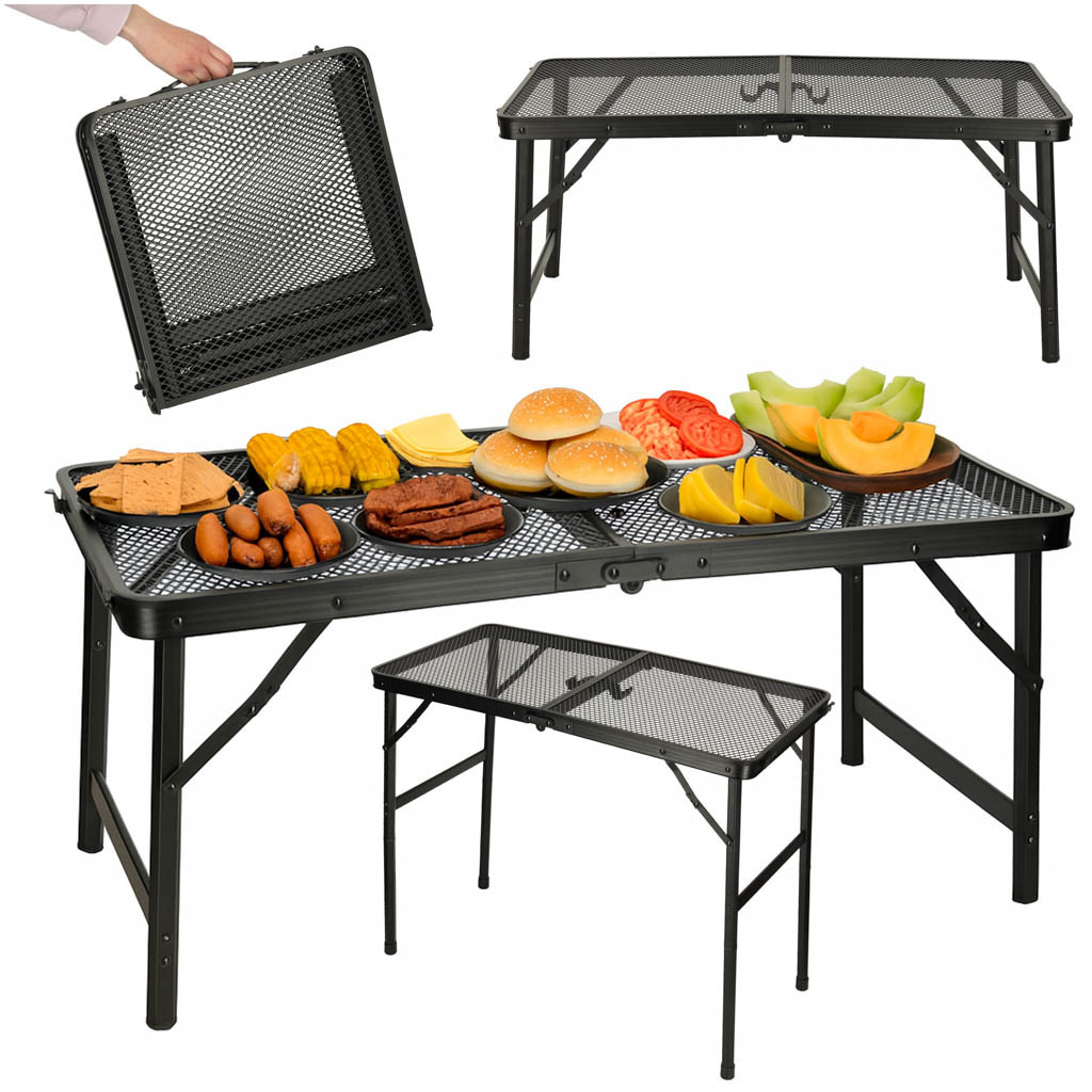 LUARO összecsukható kempingasztal, 80 × 40 cm – fekete