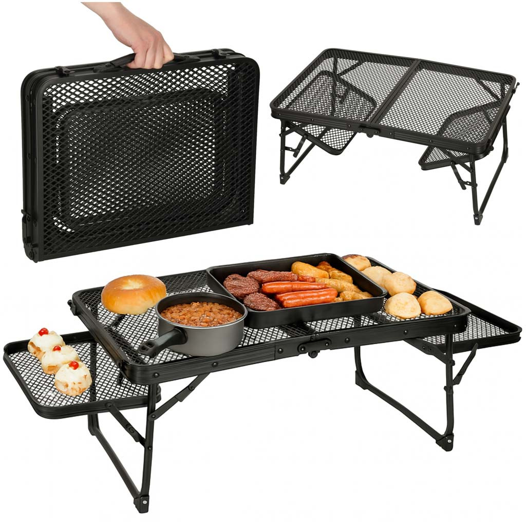 LUARO összecsukható kempingasztal oldallapokkal – 60–87 cm