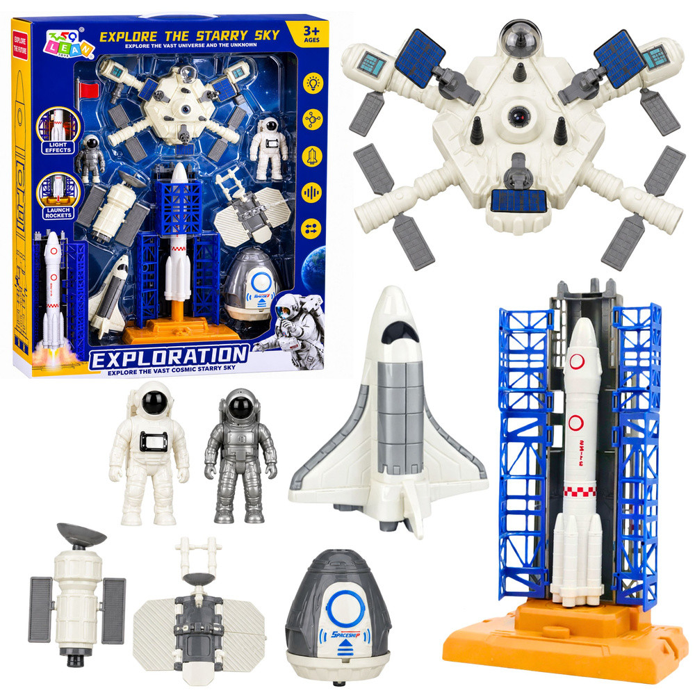 Space Station Rocket Shuttle Satellites Cosmonauts Lights