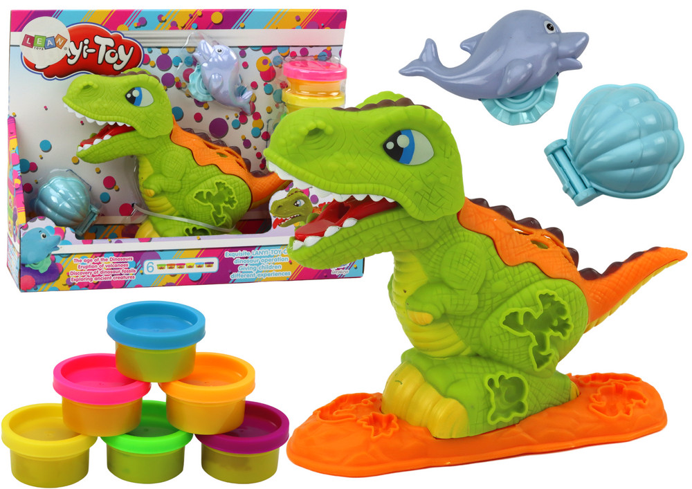 Dinoszauruszos gyurmakészlet, 6 szín, delfines formázóval