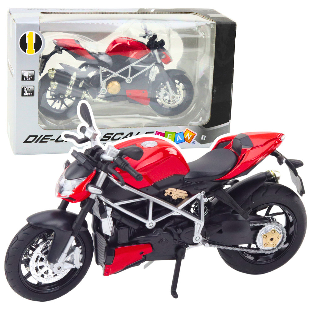 Sports Motorcycle Metal Lights Sounds Silver Elements Red 1:12