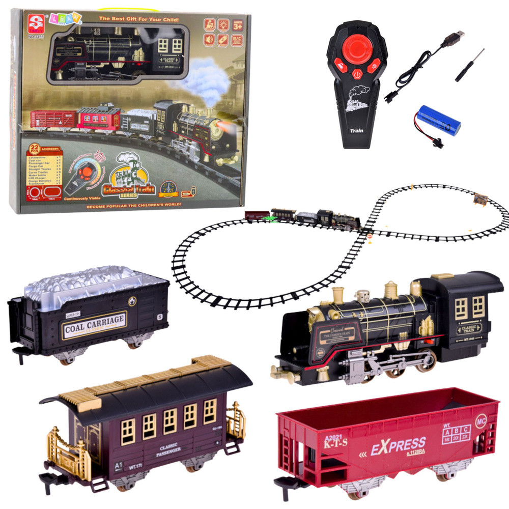 Remote Controlled Train Locomotive RC Lights Sounds Smoke 22 pcs.