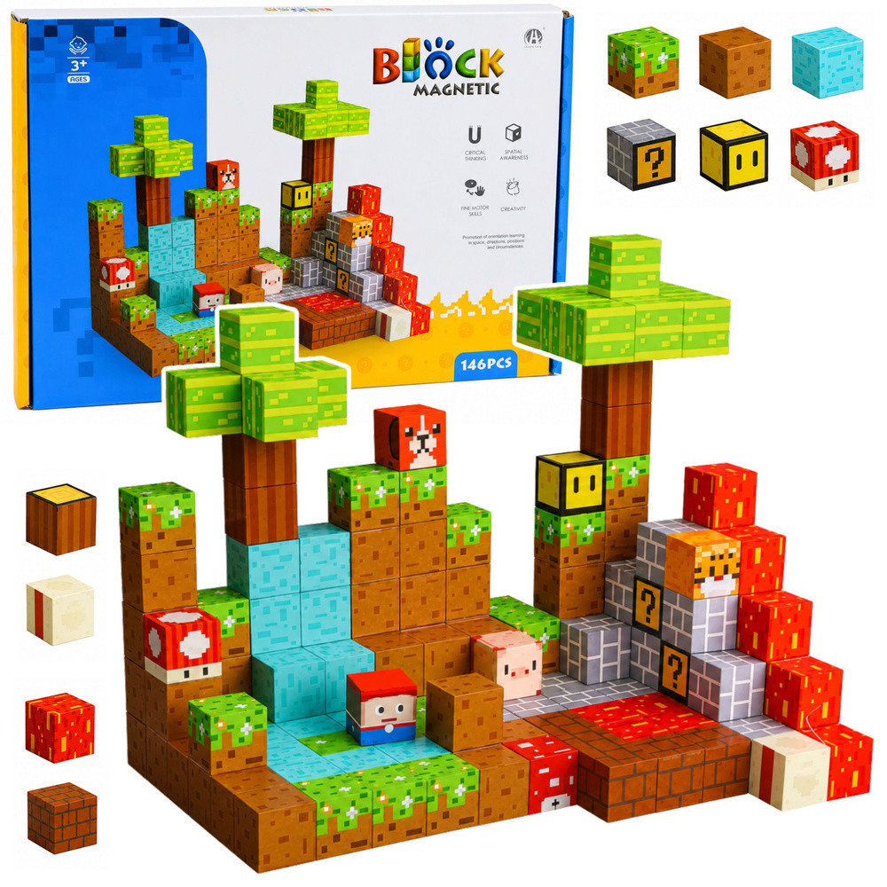 Pixel World mágneses kockaépítő – 146 darab