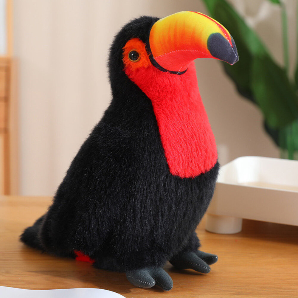 Fekete-piros plüss tukán madárfigura, 30 cm