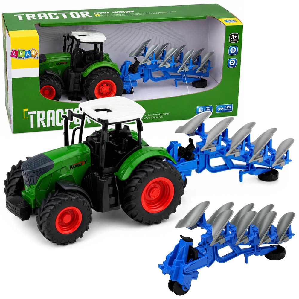 Traktor ekével – zöld, 1:24
