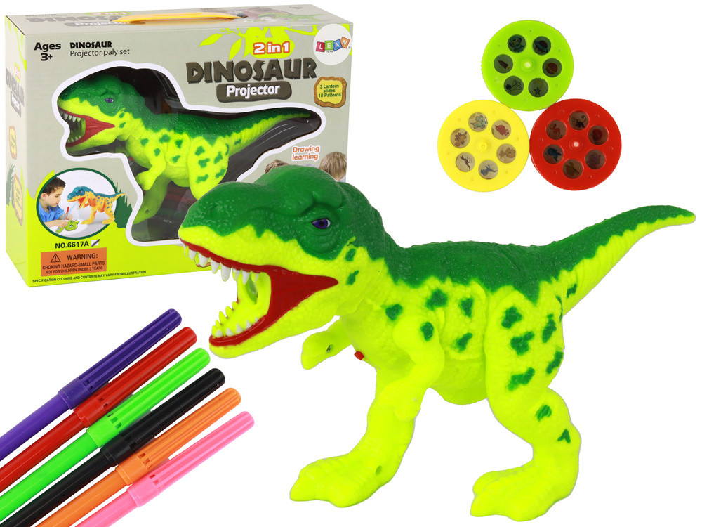 Dinoszauruszos rajzprojektor 6 filccel és 18 képpel