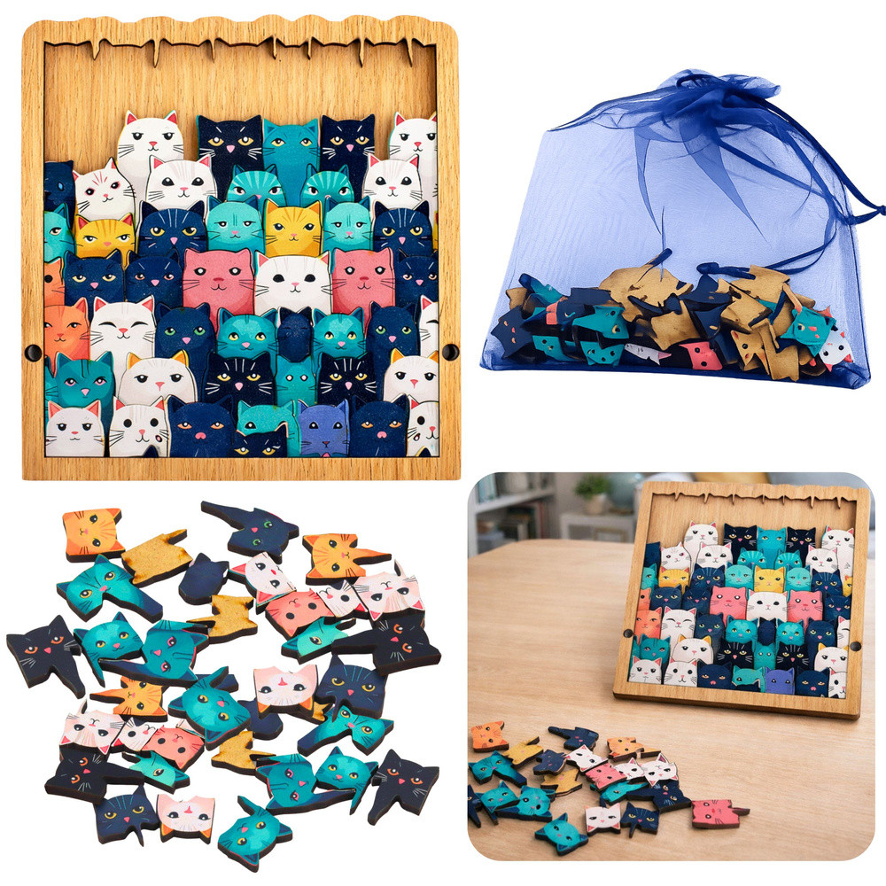Fa cicás puzzle kerettel és tárolózsákkal – 62 darabos