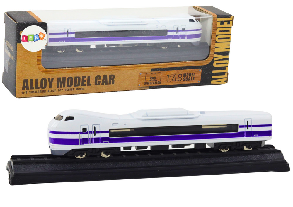 Gyűjtői fém vasúti kocsi, fehér-lila, 1:48