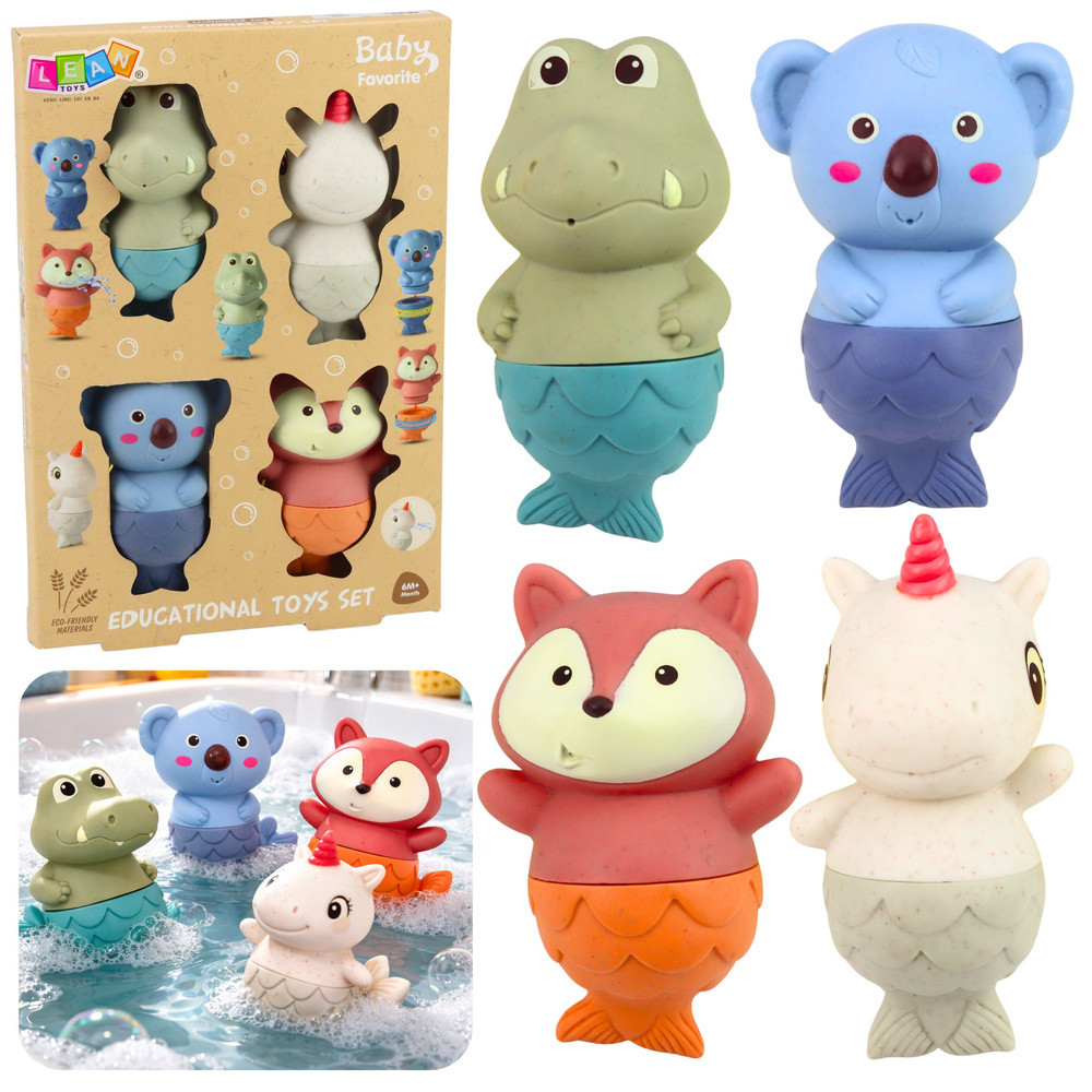 Set of 4 Rubber Mermaid Animal Bath Toys