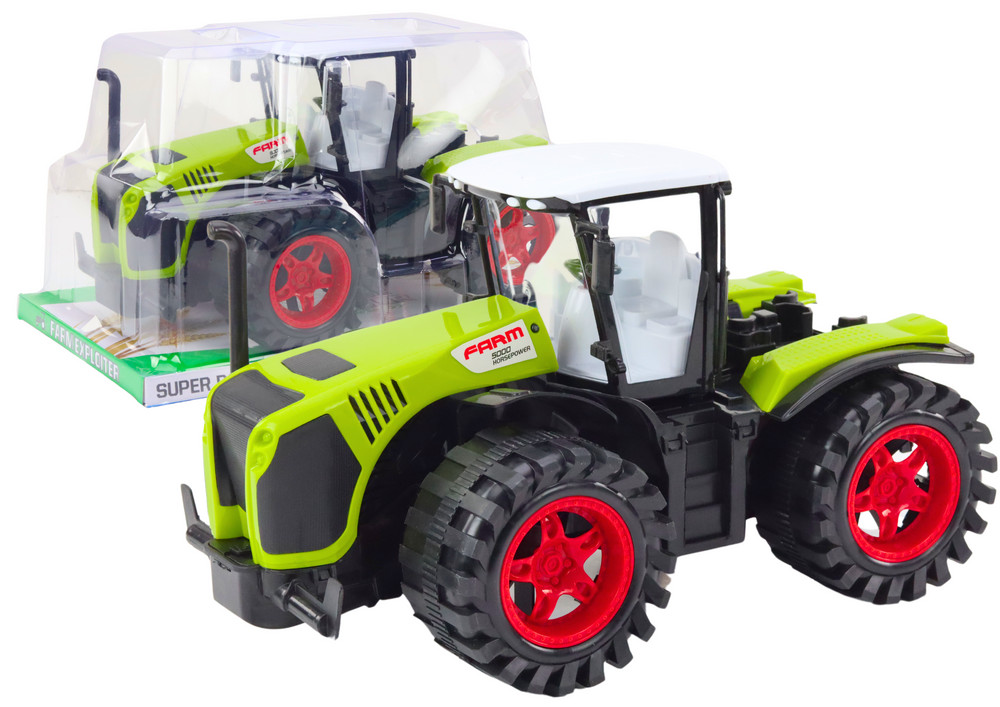 Nagy zöld lendkerekes traktor nyitható fülkével