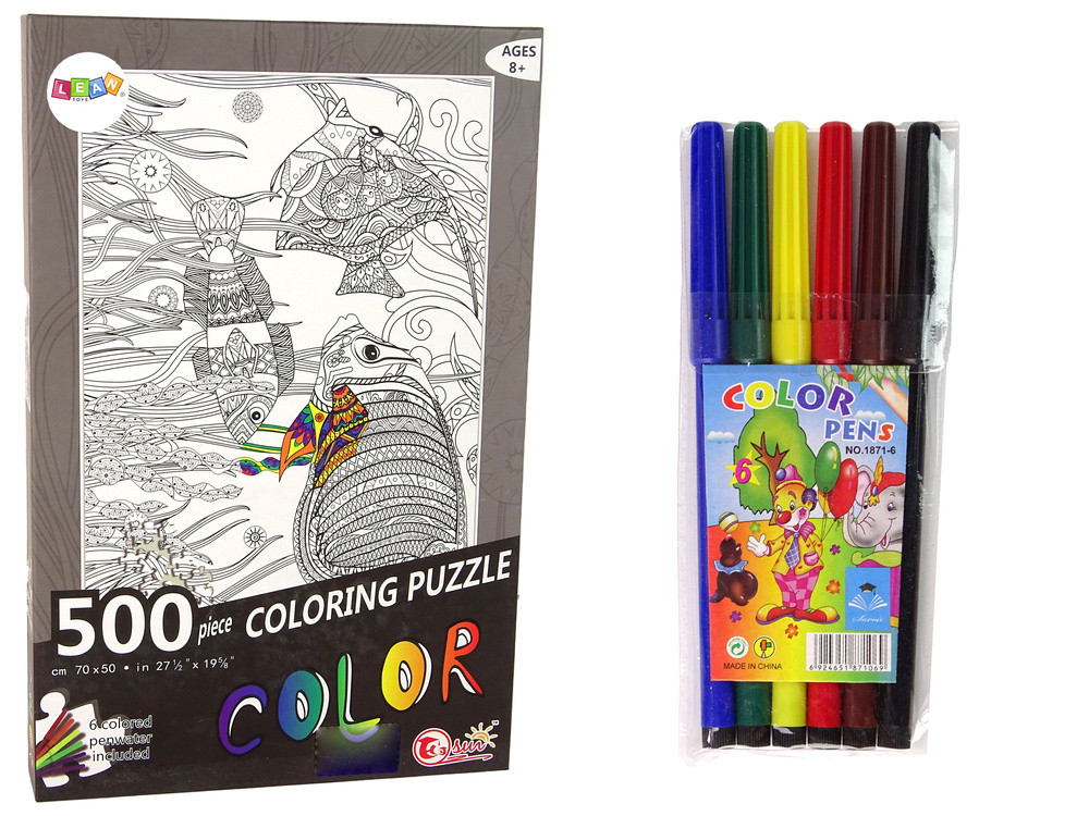 Színezhető óceános puzzle 6 filctollal – 500 darab