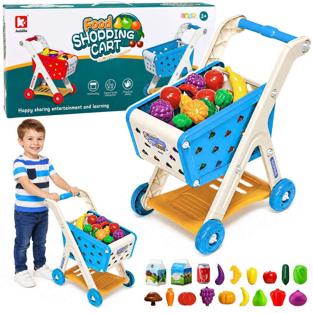 Shopping Cart For Children Shopping Food Accessories Blue 26 pcs.