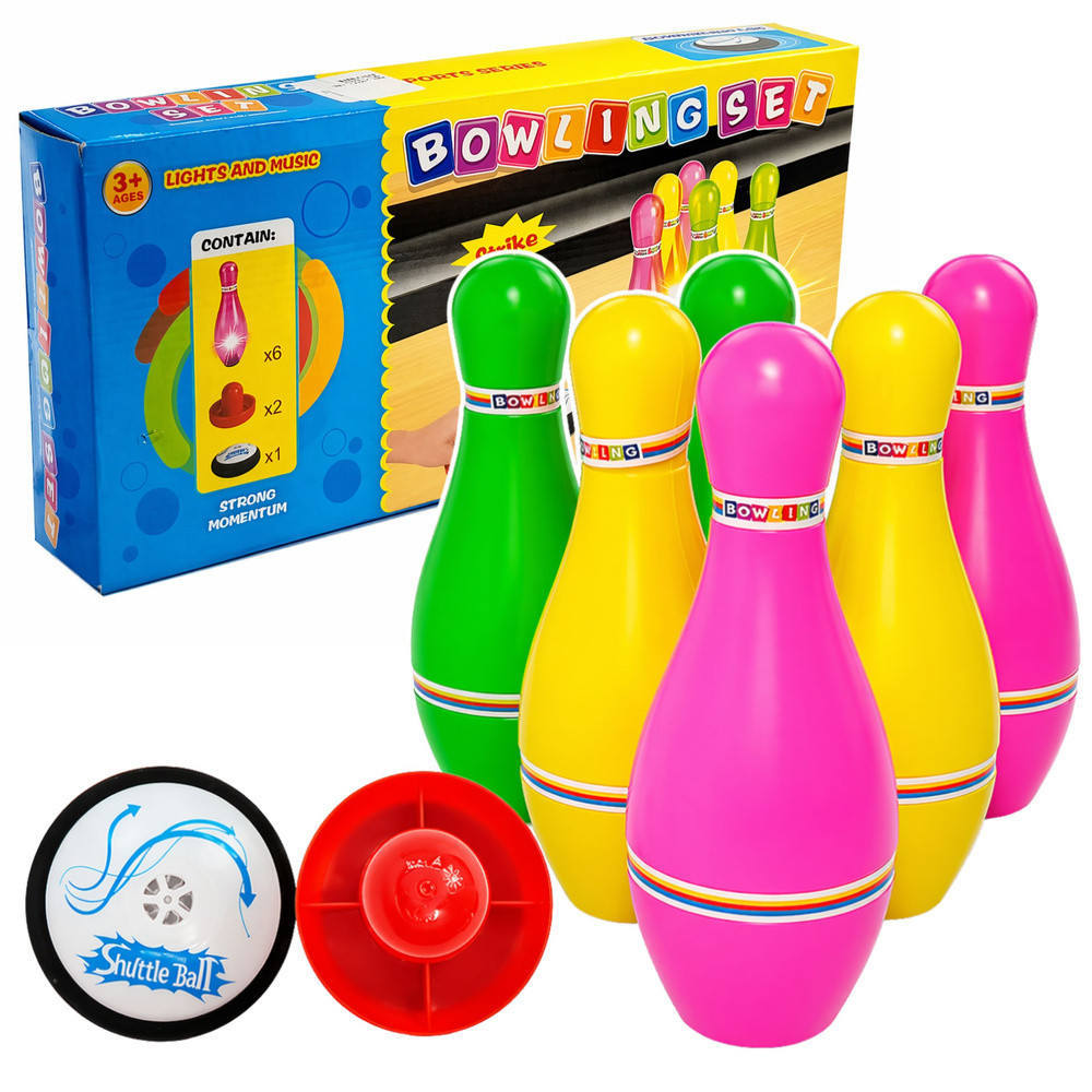 Világító bowlingjáték 6 bábuval és 3 koronggal
