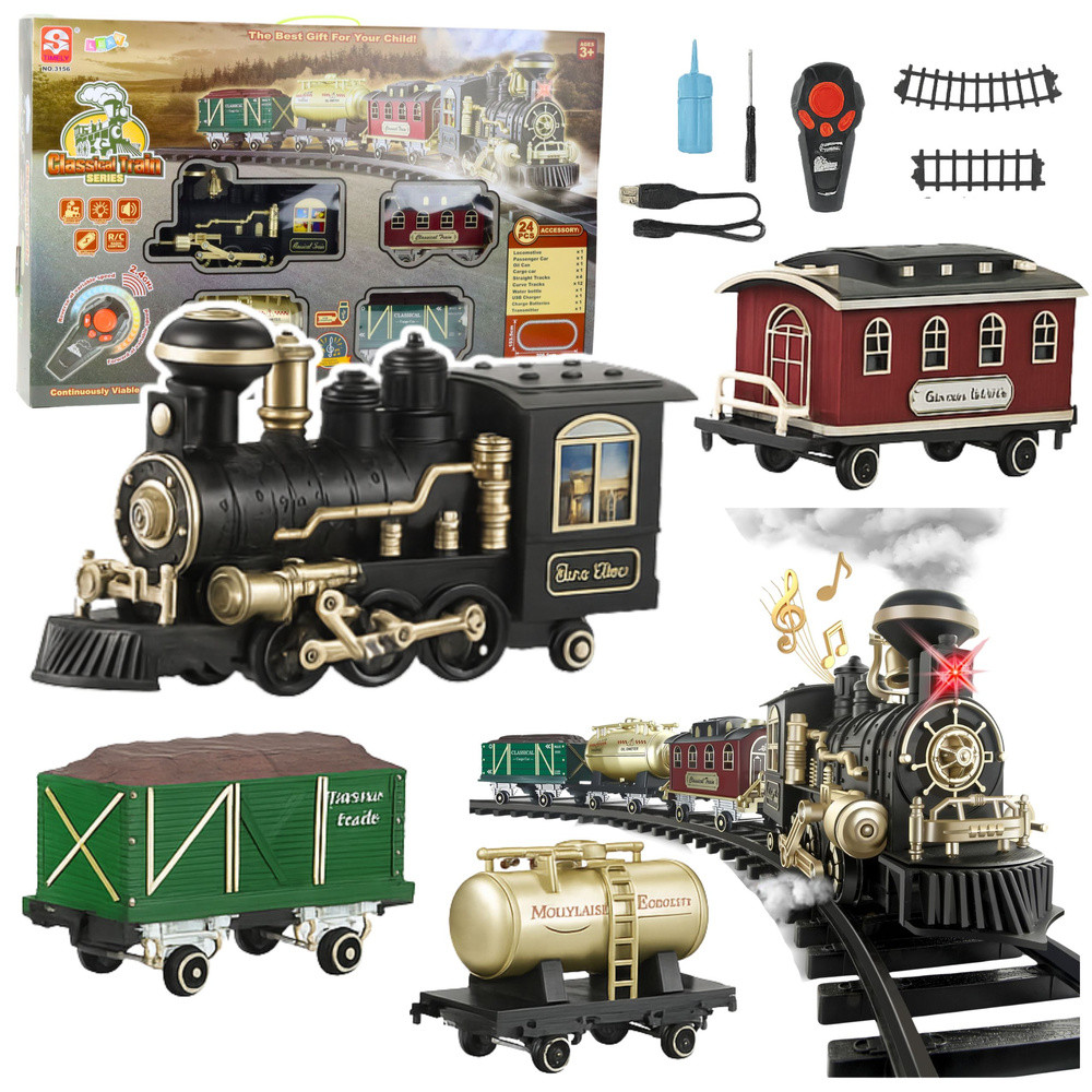 Classical Train távirányítós vonatszett füsthatással – 24 részes