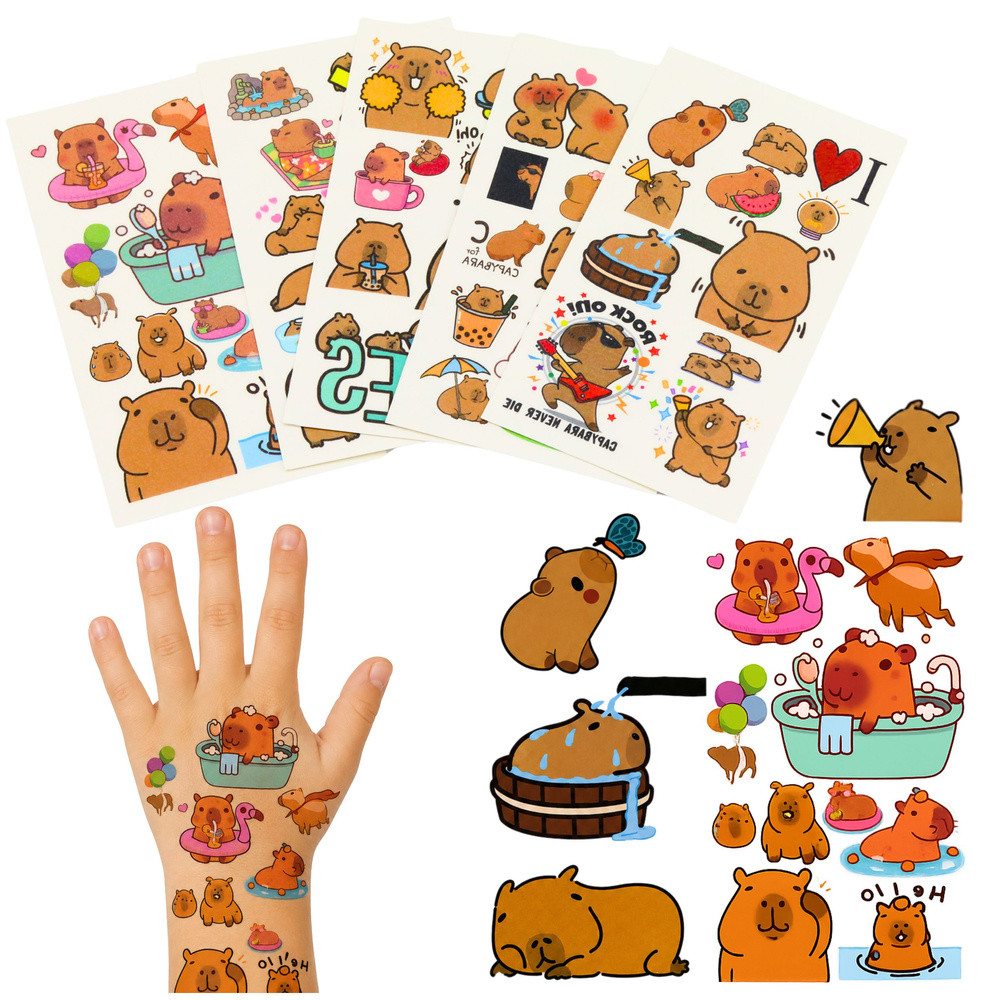 Set of Temporary Tattoos for Kids Capybara 95 Tattoos
