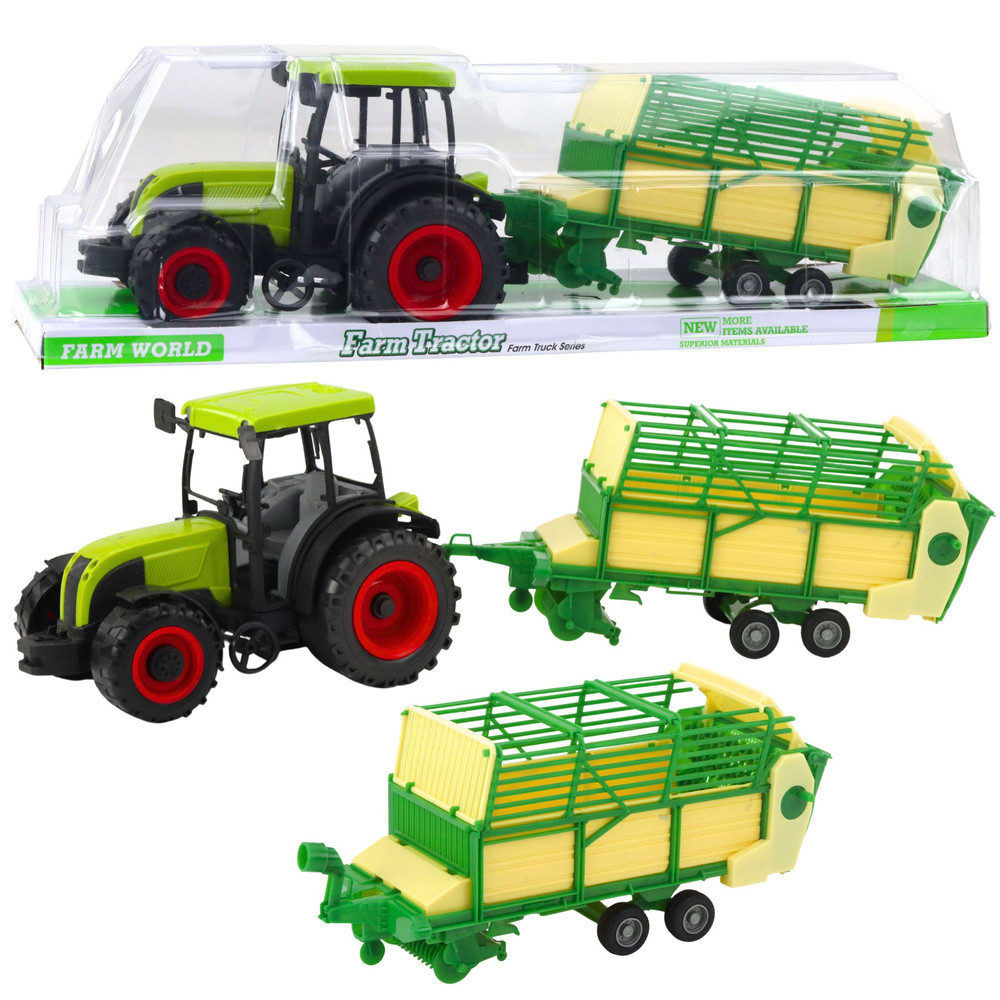 Mezőgazdasági játék traktor zöld-sárga pótkocsival, zöld, 50 cm