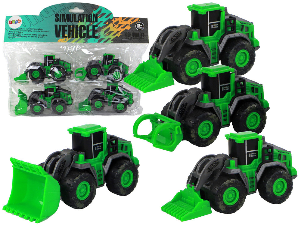 4 darabos zöld traktor készlet munkagépekkel