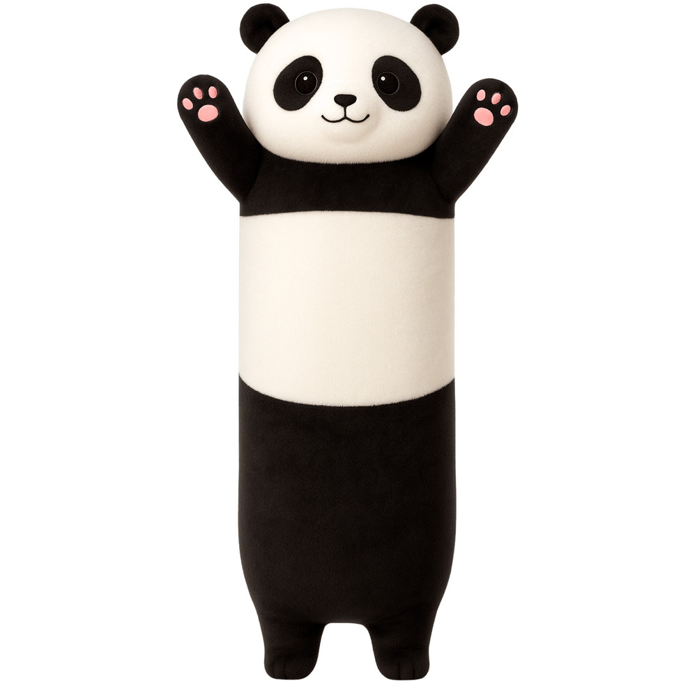 Panda plüss hengerpárna rózsaszín részletekkel, 70 cm