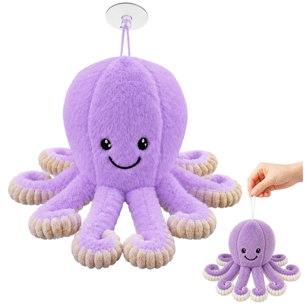 Plüss polip rugalmas csápokkal és tapadókoronggal, lila, 16 cm