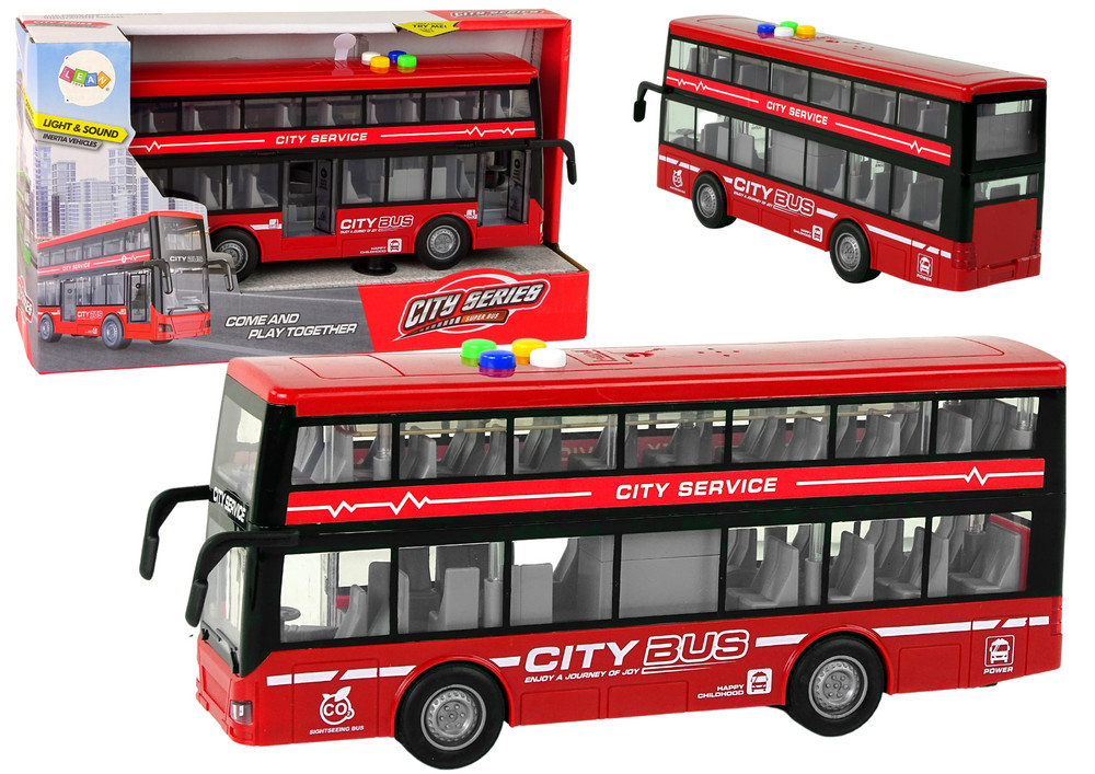 Piros emeletes játékbusz világító utastérrel, 1:16