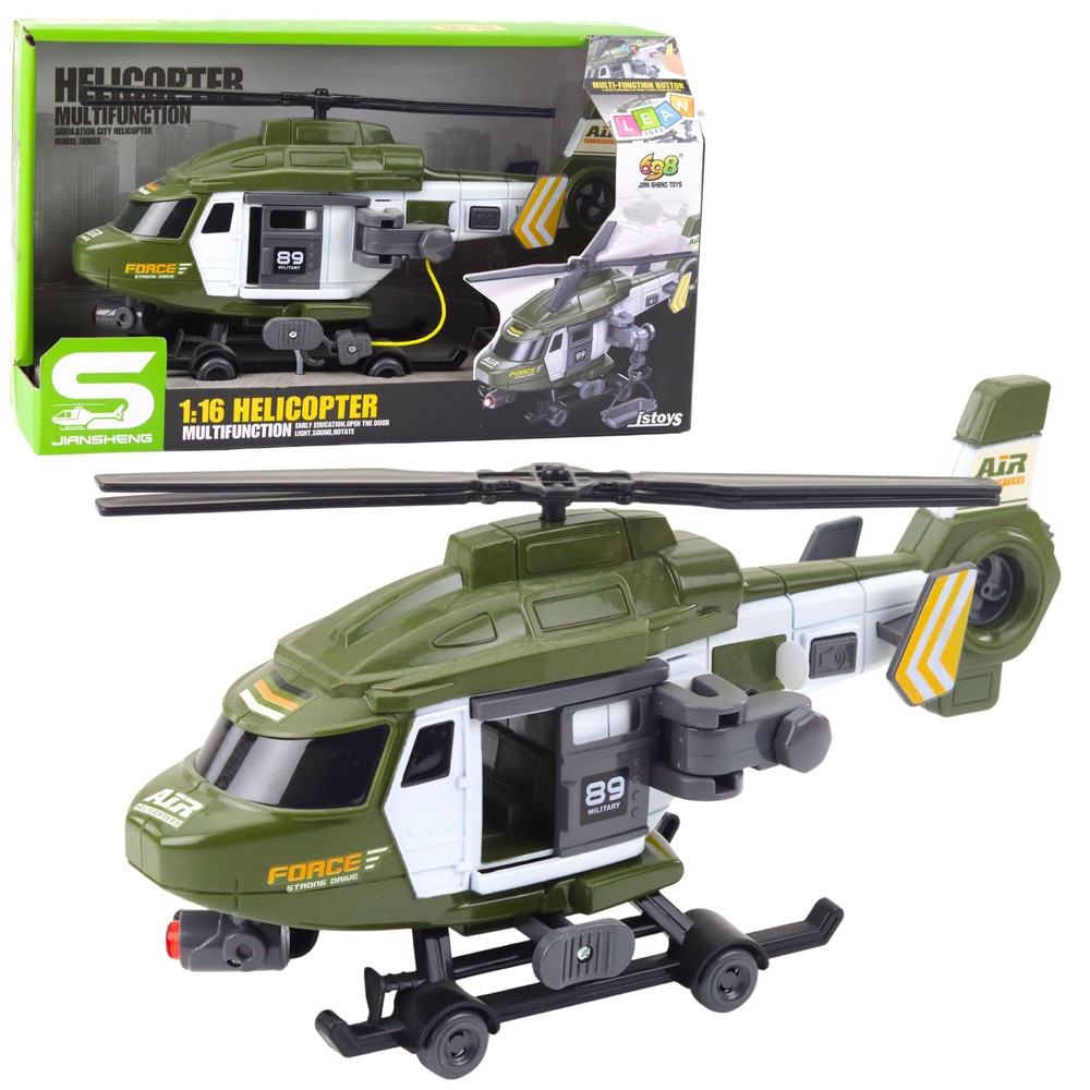 Katonai játékhelikopter hordággyal, fénnyel és hanggal, 1:16