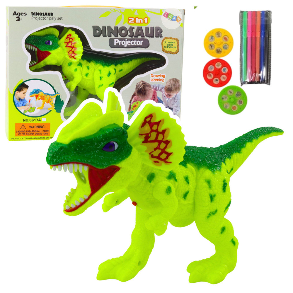Dinoszauruszos rajzprojektor, 18 kép és 6 filctoll
