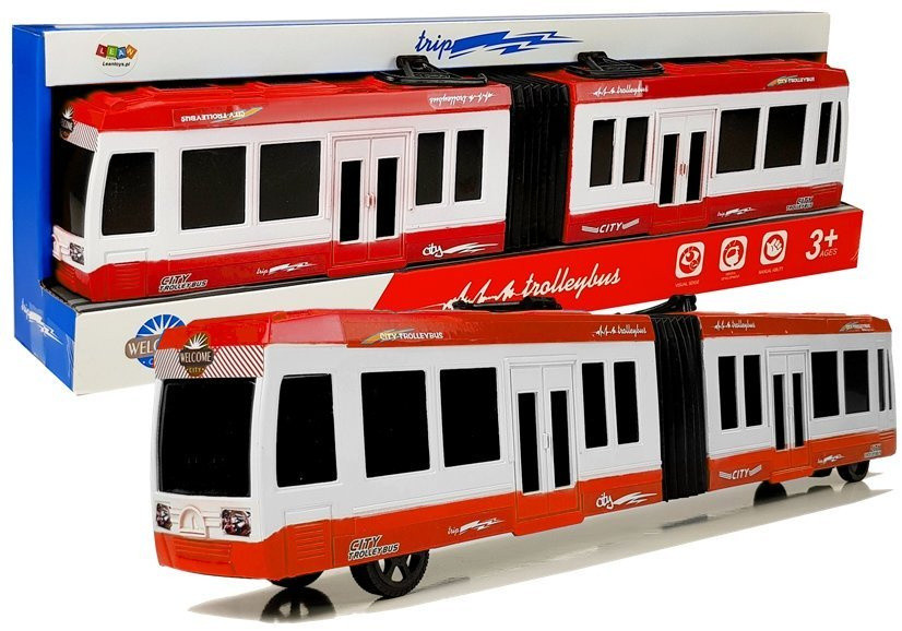 Piros csuklós játékbusz hátrahúzós hajtással