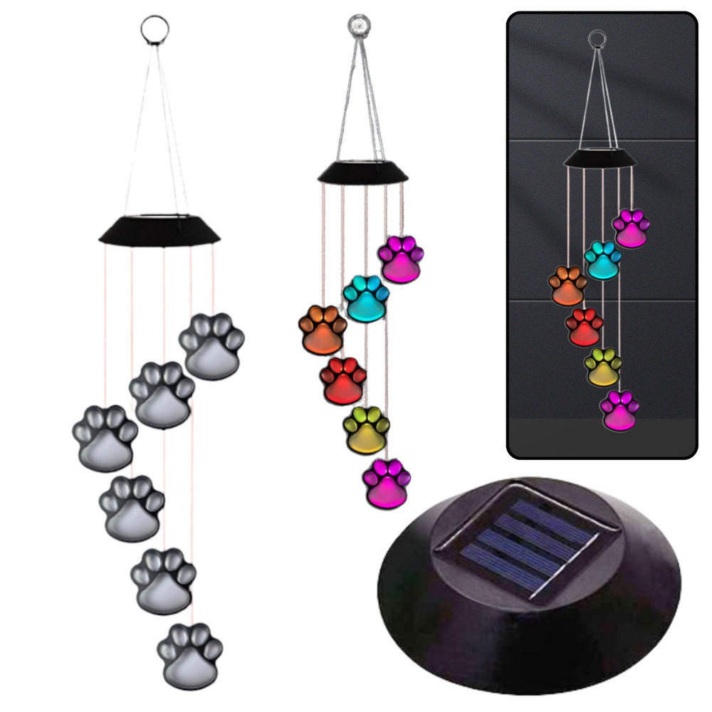 Kutyamancsos függő napelemes RGB LED-kerti lámpa, 70 cm