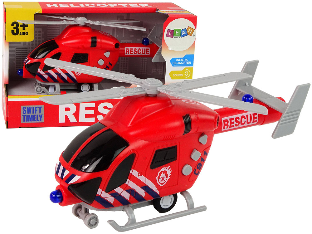 Piros tűzoltó helikopter fénnyel és hanggal