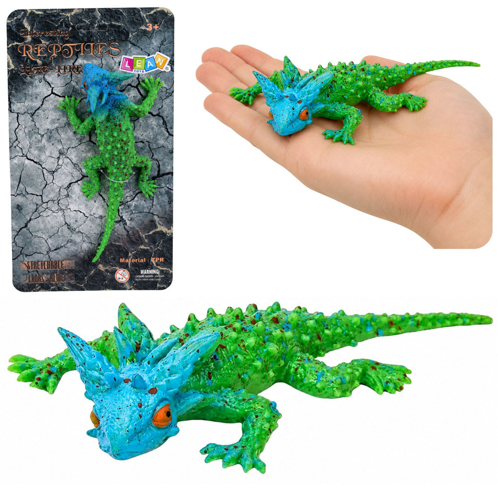 Rugalmas szarvasgyík figura, 20 cm – zöld-kék