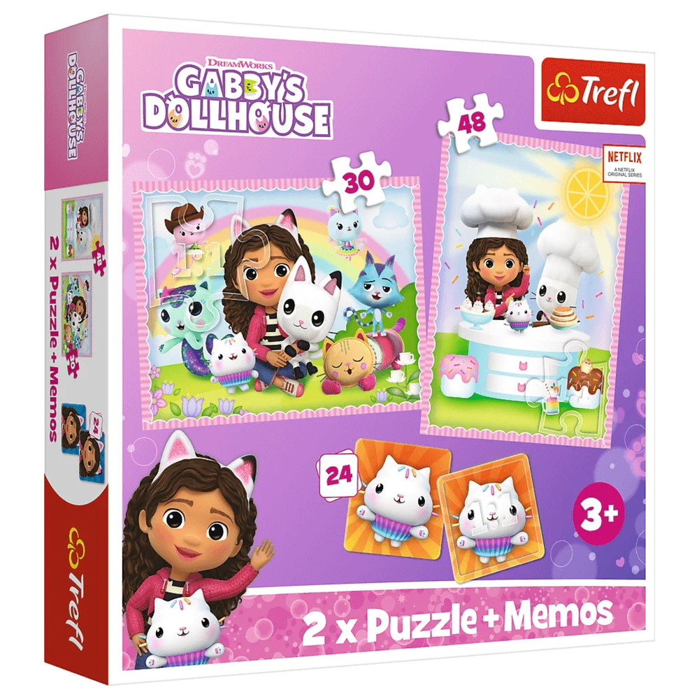 Trefl 93382 Gabby babaháza – Gabby és cicabarátja 4 az 1-ben puzzle