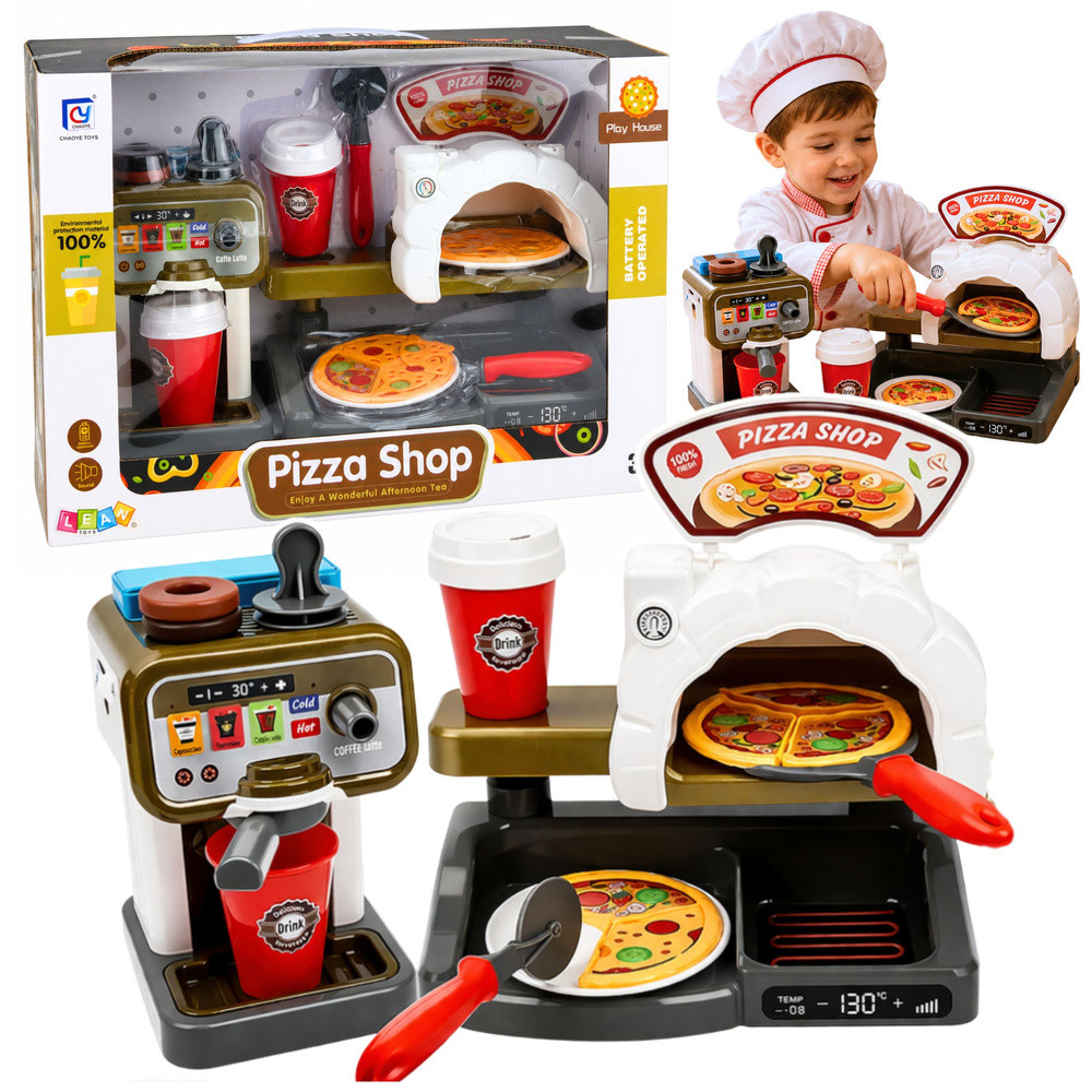 Pizzériás játékkészlet sütővel és kávéfőzővel