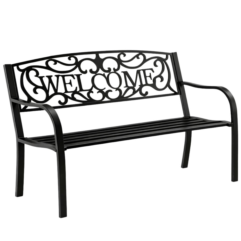 WELCOME háromszemélyes fém kerti pad, 127 cm – fekete